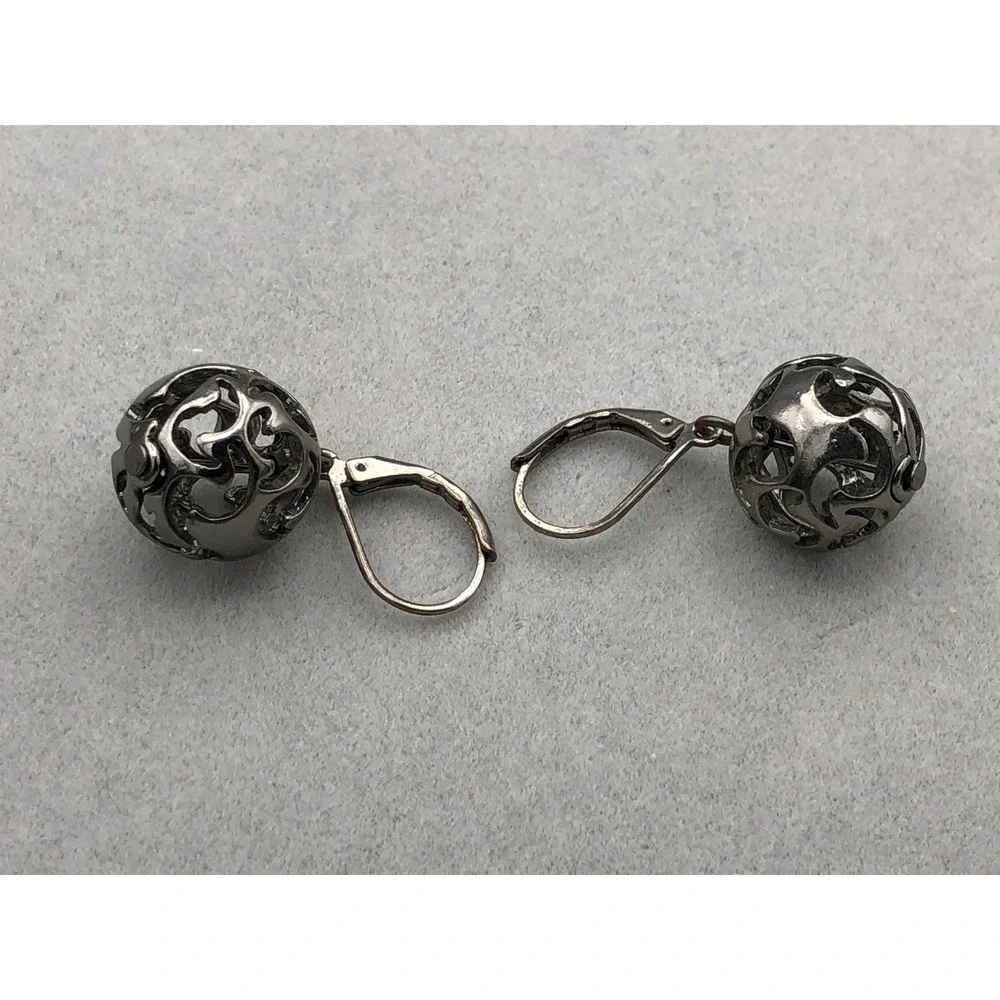 Earrings Lot Gold Tone Hammered Hoops Gunmetal Silver‎ Tone Filigree Ball Drops